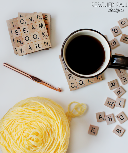 DIY Crochet Scrabble Tile Coasters