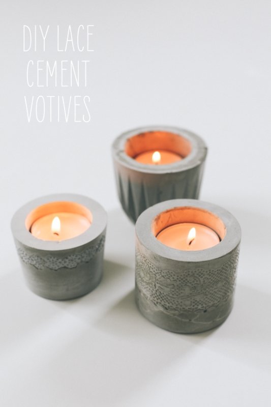 DIY Laced Cement Votive