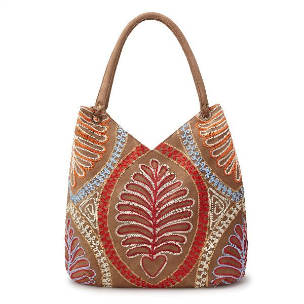 Fern Frond Hand Embroidered Shoulder Bag