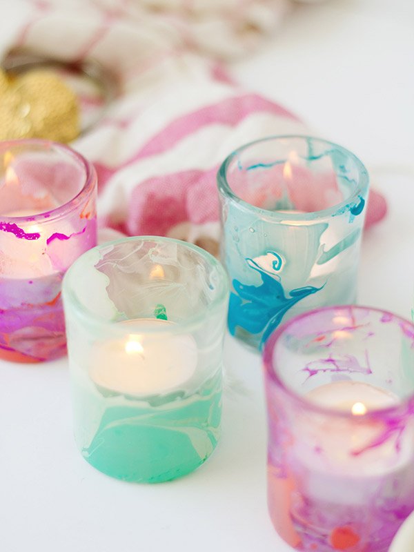 DIY Nail Polish Marbled Votive Cups