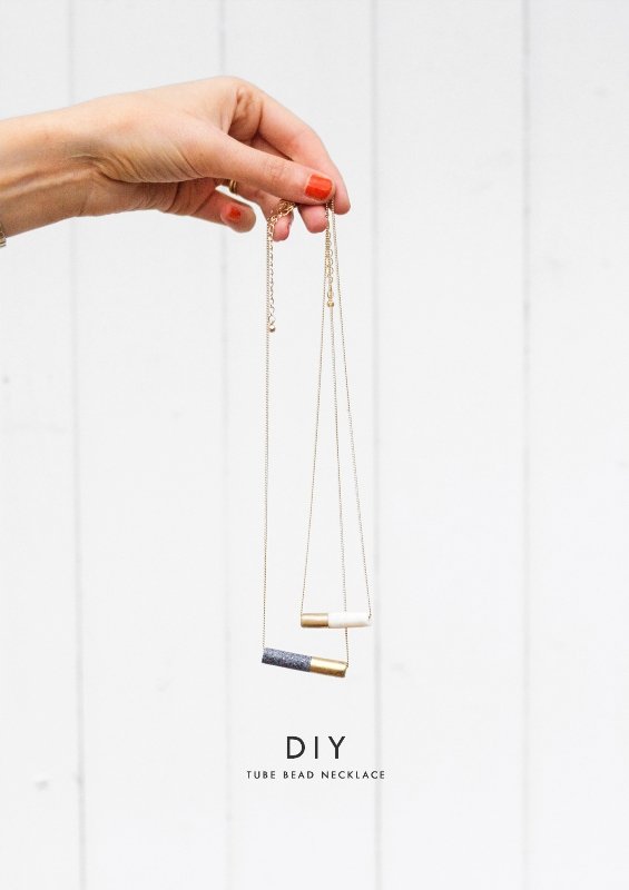 DIY Tube Bead Necklace Marble Gold Craft
