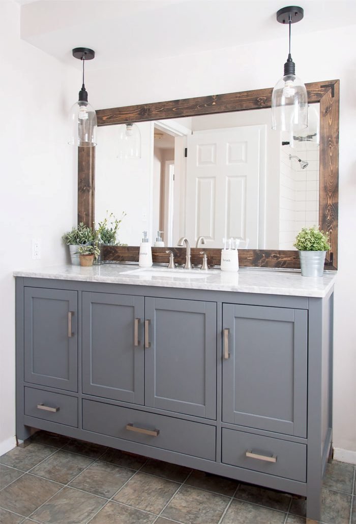 DIY Farmhouse Bathroom Mirror Frame