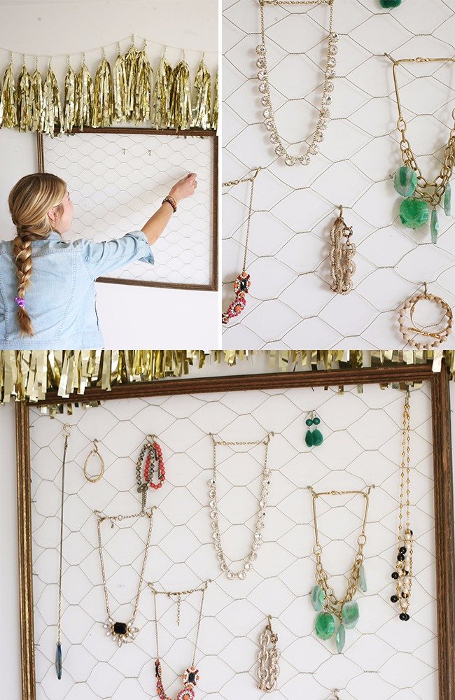 DIY Chicken Wire Jewelry Organizer