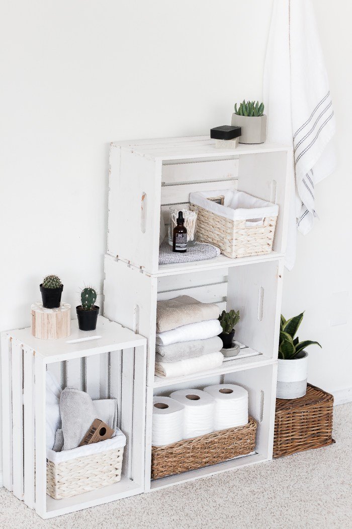 DIY Crate Shelves Bathroom Organizer