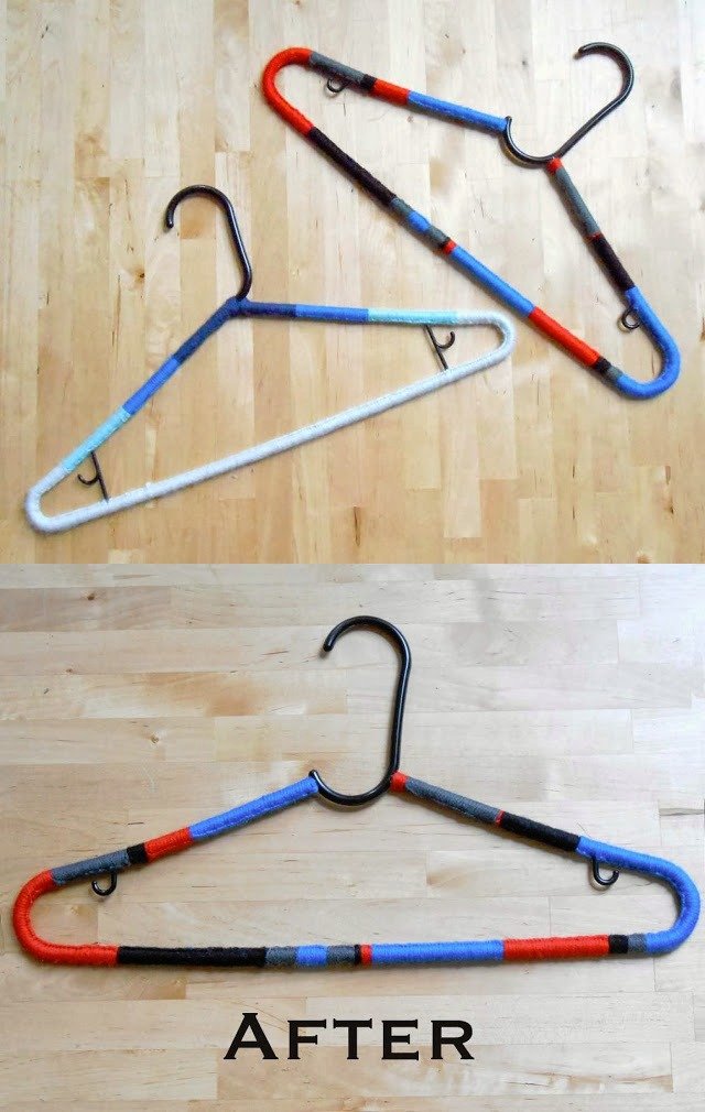 DIY Color Block Yarn Wrapped Hangers