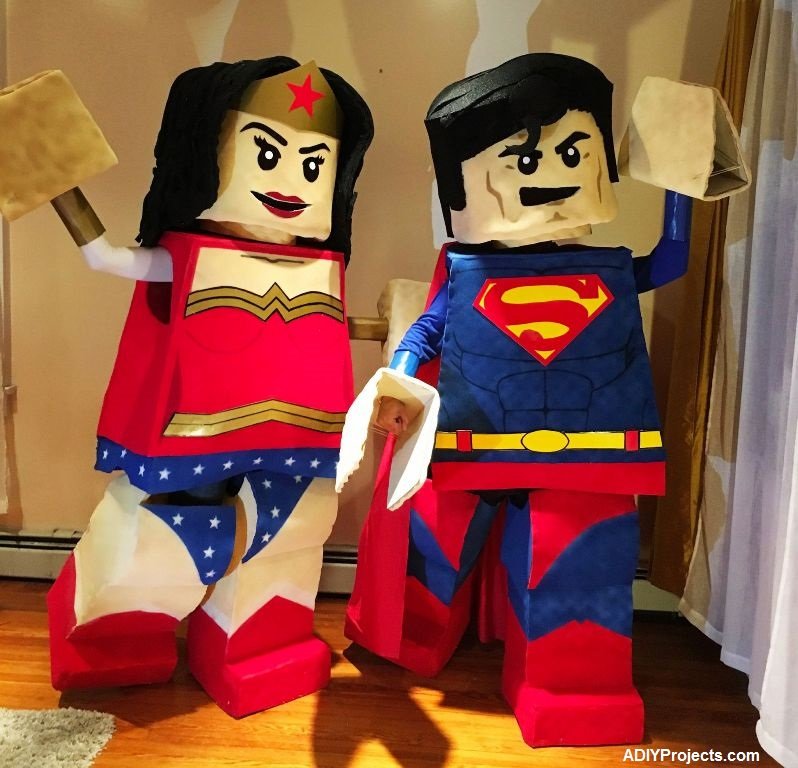 LEGO Superman and Wonder Woman Couple Halloween Costumes
